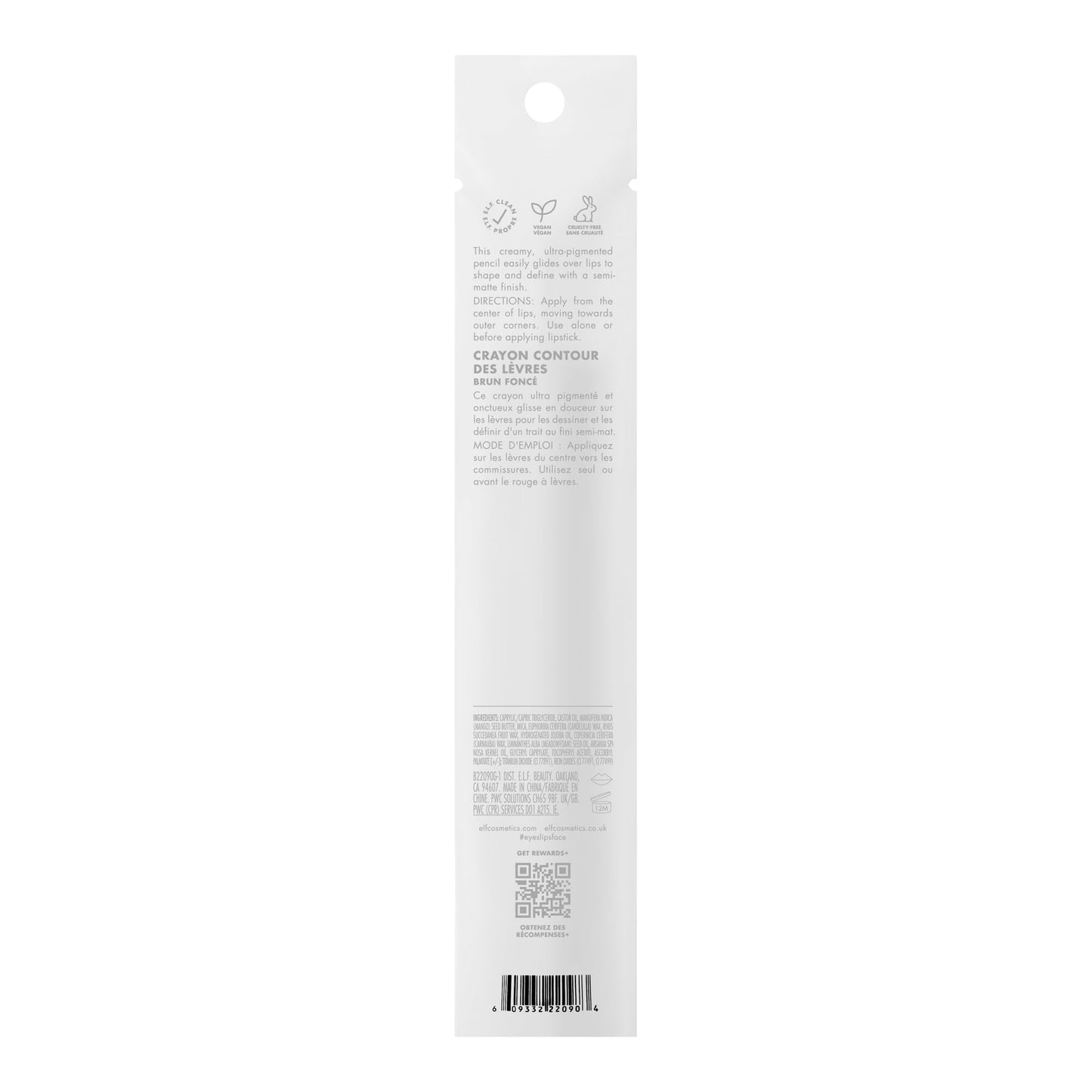 e.l.f. Cream Glide Lip Liner, Highly-Pigmented Pencil For Shaping & Sculpting Lips, Semi-Matte Finish, Vegan & Cruelty-Free, Dark Cocoa