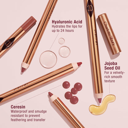 Charlotte Tilbury Lip Cheat Lip Liner Pencil - Gives Lips a Fuller-Looking, Defined Pout - Enriched with Jojoba Oil & Hyaluronic Acid - Waterproof, Smudge-Proof & Transfer-Proof - Pillow Talk
