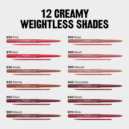 Revlon Colorstay Lip Liner Makeup with Built-in-Sharpener, Longwear Rich Colors, Smooth Application, 630 Nude, 0.01 oz